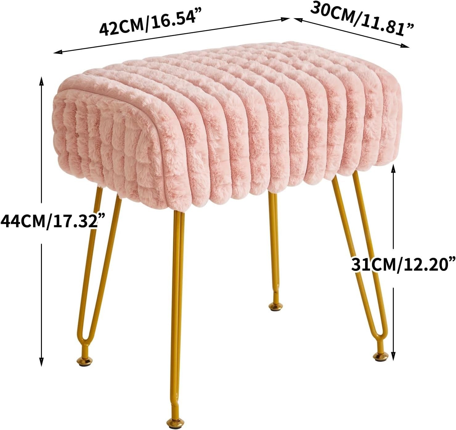 Pink Velvet Footrest Stool Ottoman – Gold Legs, Compact Vanity Seat & Side Table