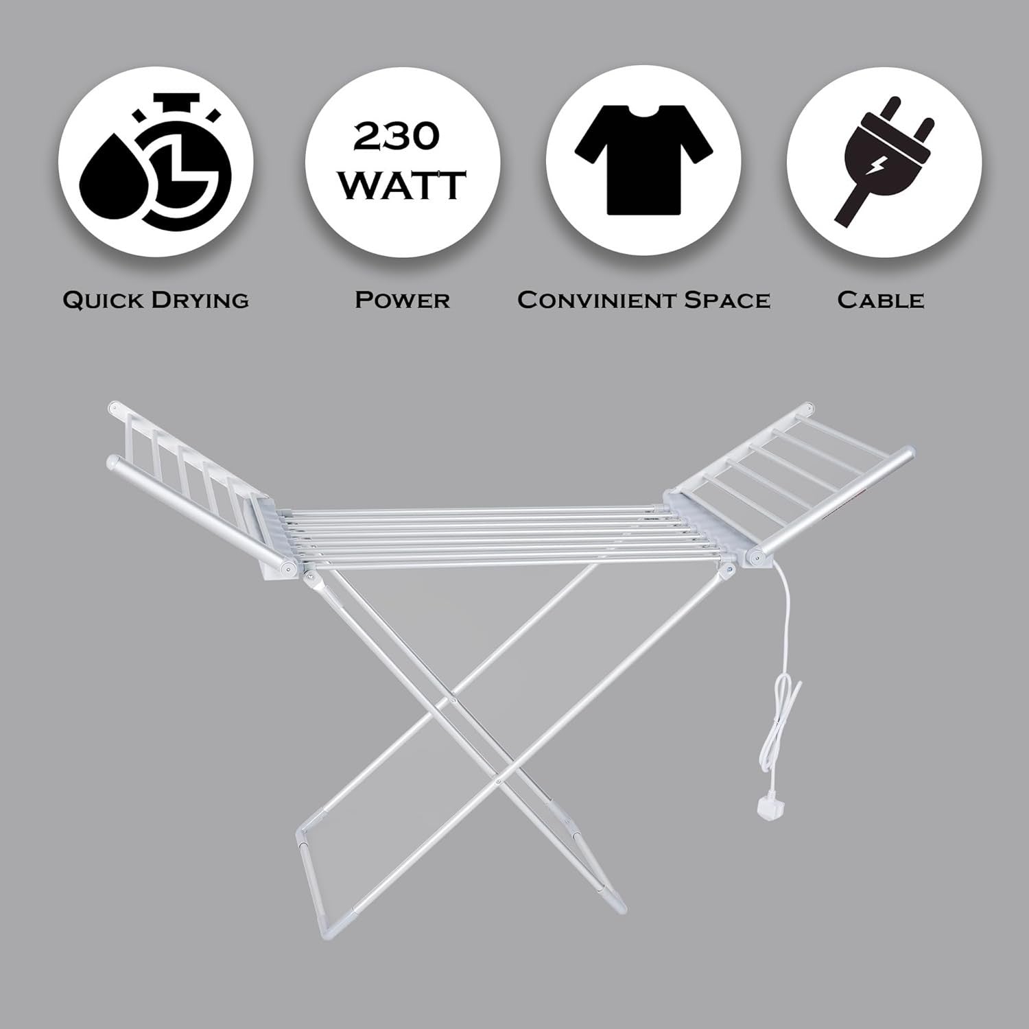 Electric Heated Clothes Airer Folding Drying Rack 20 Heated Bars Indoor