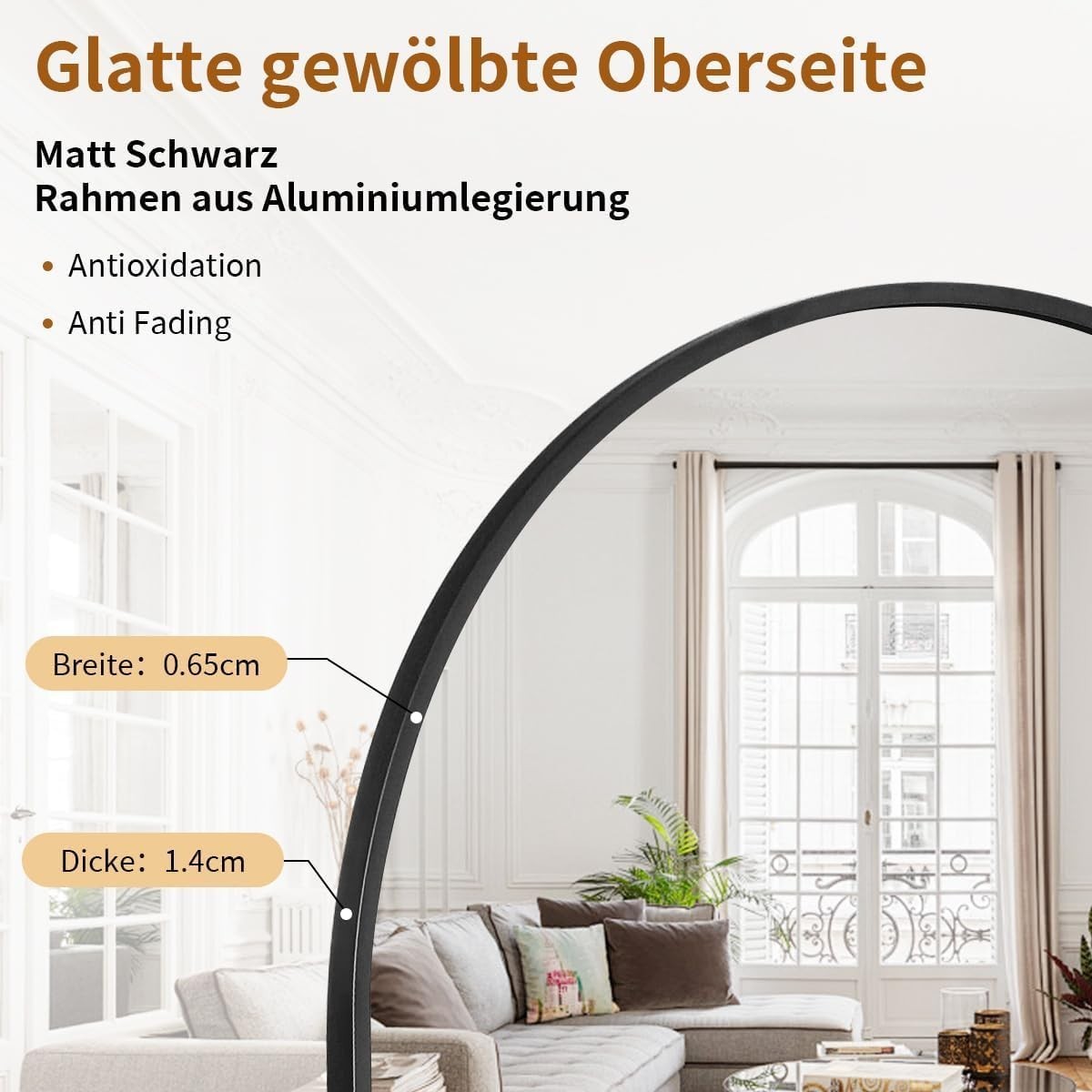Full Length Arch Mirror 171x76cm Wall Leaning Floor Standing Dressing