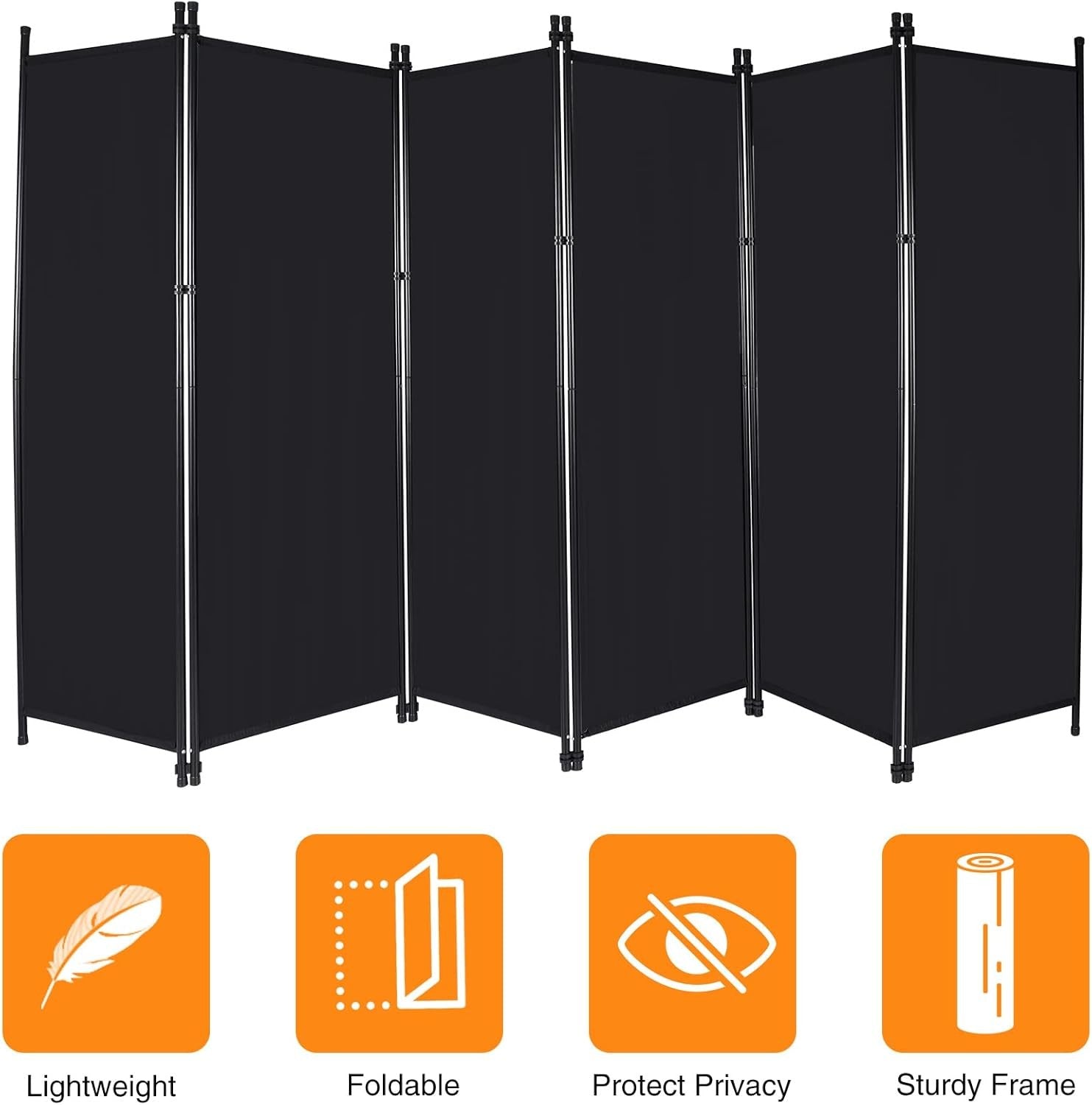 6 Panel Black Folding Room Divider Privacy Screen Partition 307x173cm