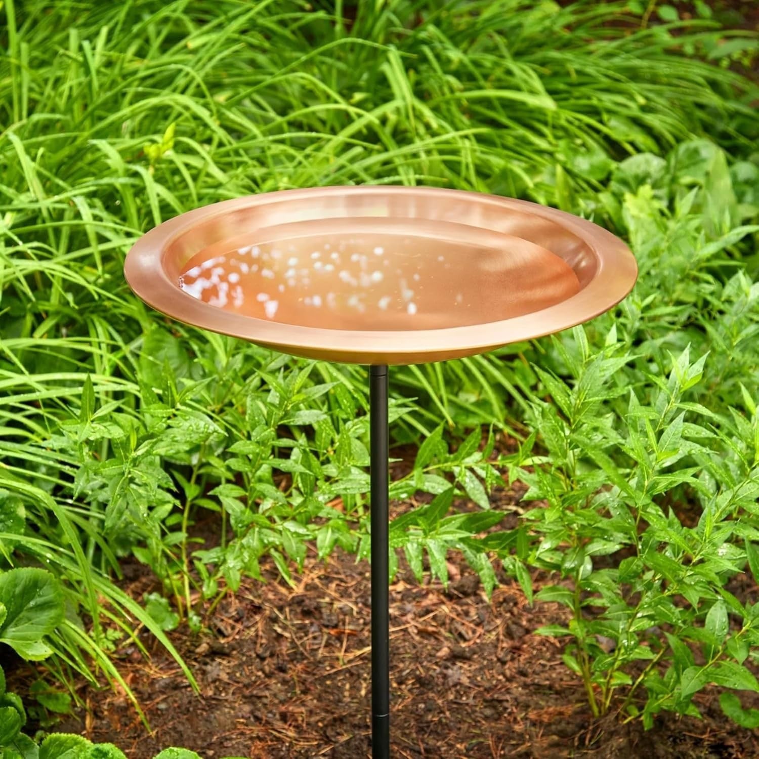 Good Directions 18" Copper Bird Bath with Garden Pole – Matte Finish
