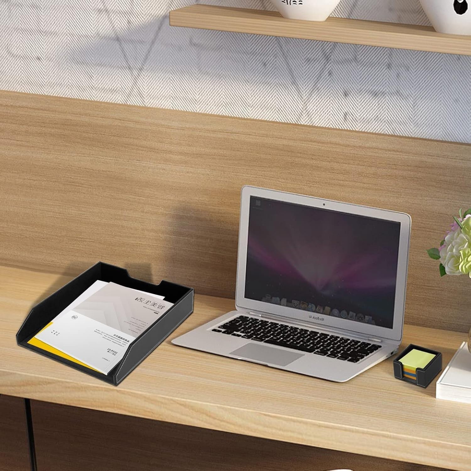 Luxury PU Leather 6-Piece Desk Organizer Set – Pen Holder, Paper Tray, File Stor