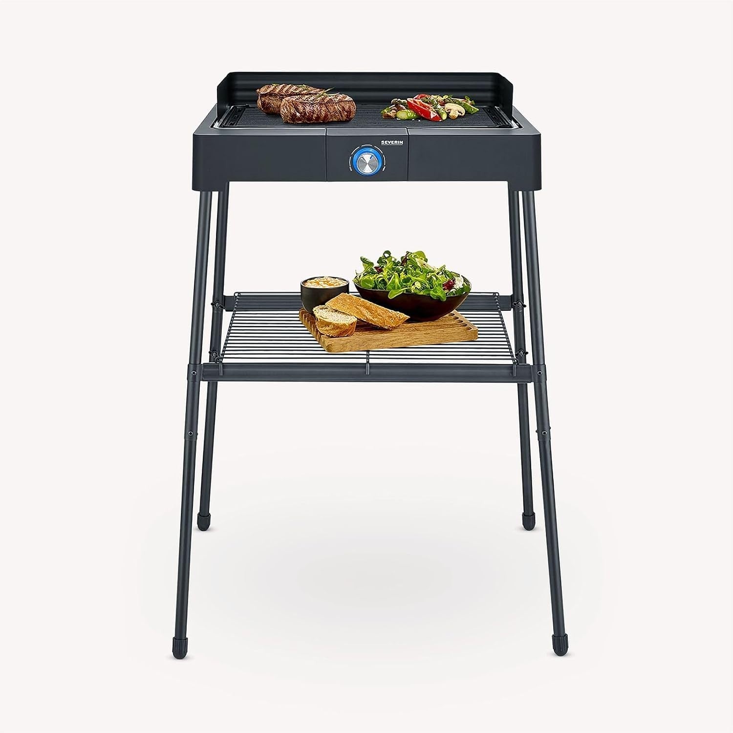 Electric Standing BBQ Grill Indoor Outdoor Smokeless Adjustable Heat Easy Clean