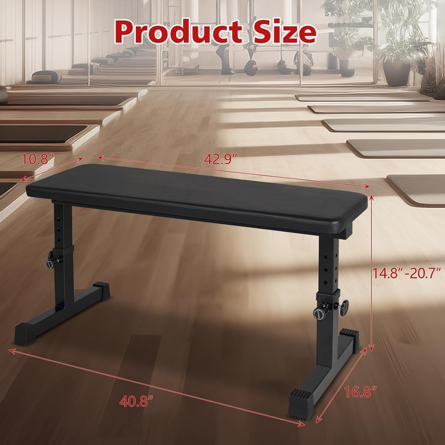 Adjustable Height Flat Weight Bench 440lb Compact Home Gym Trainer