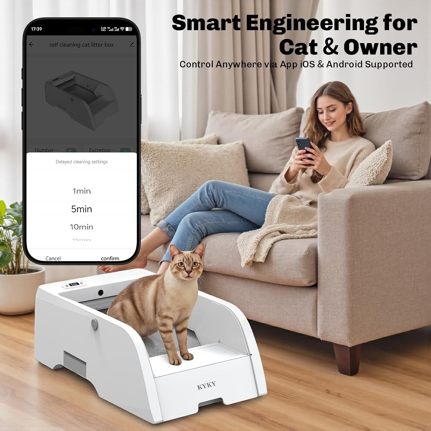 Self Cleaning Cat Litter Box App Control Anti Pinch Odor Free XL