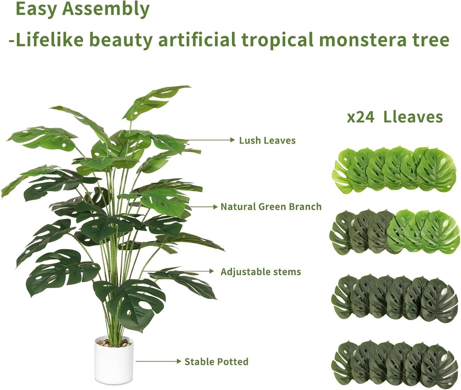 28-Inch Artificial Monstera Plant Fake Tropical Tree Indoor Outdoor Decoration