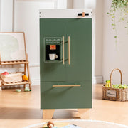 Wooden Kids Toy Fridge Vintage Green Pretend Kitchen Refrigerator