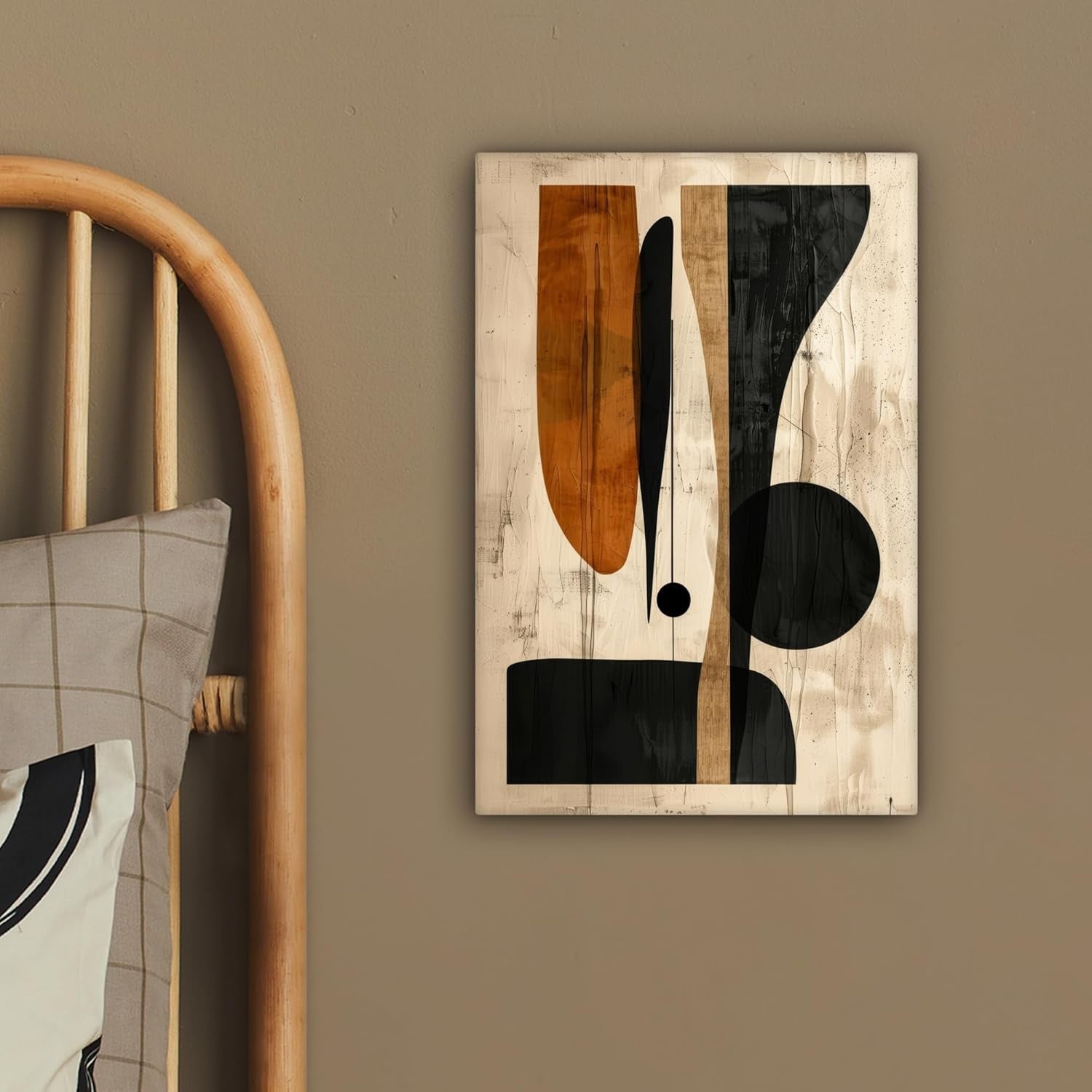 Abstract Beige Black Canvas Wall Art 20x30cm Modern Decor