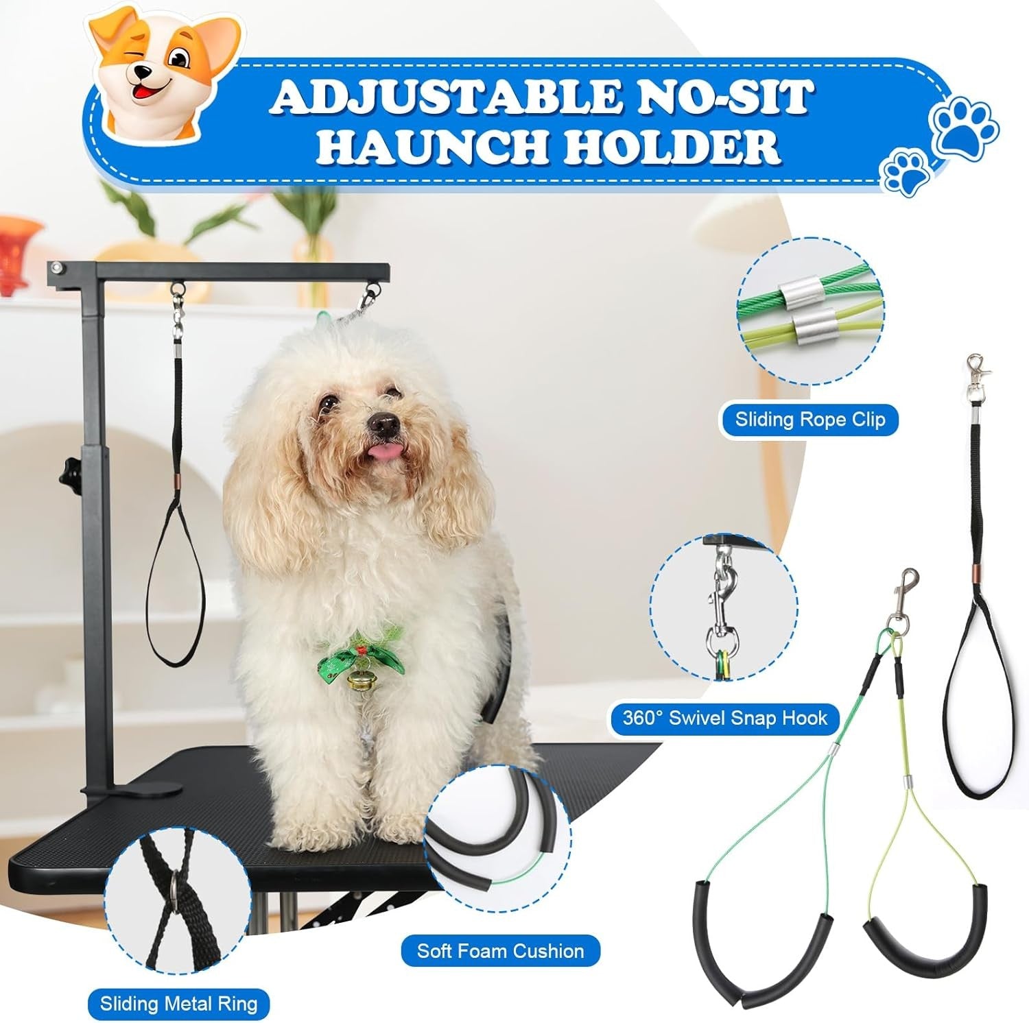 Dog Grooming Table Arm Clamp Adjustable Folding with Safety Noose for Small Dogs