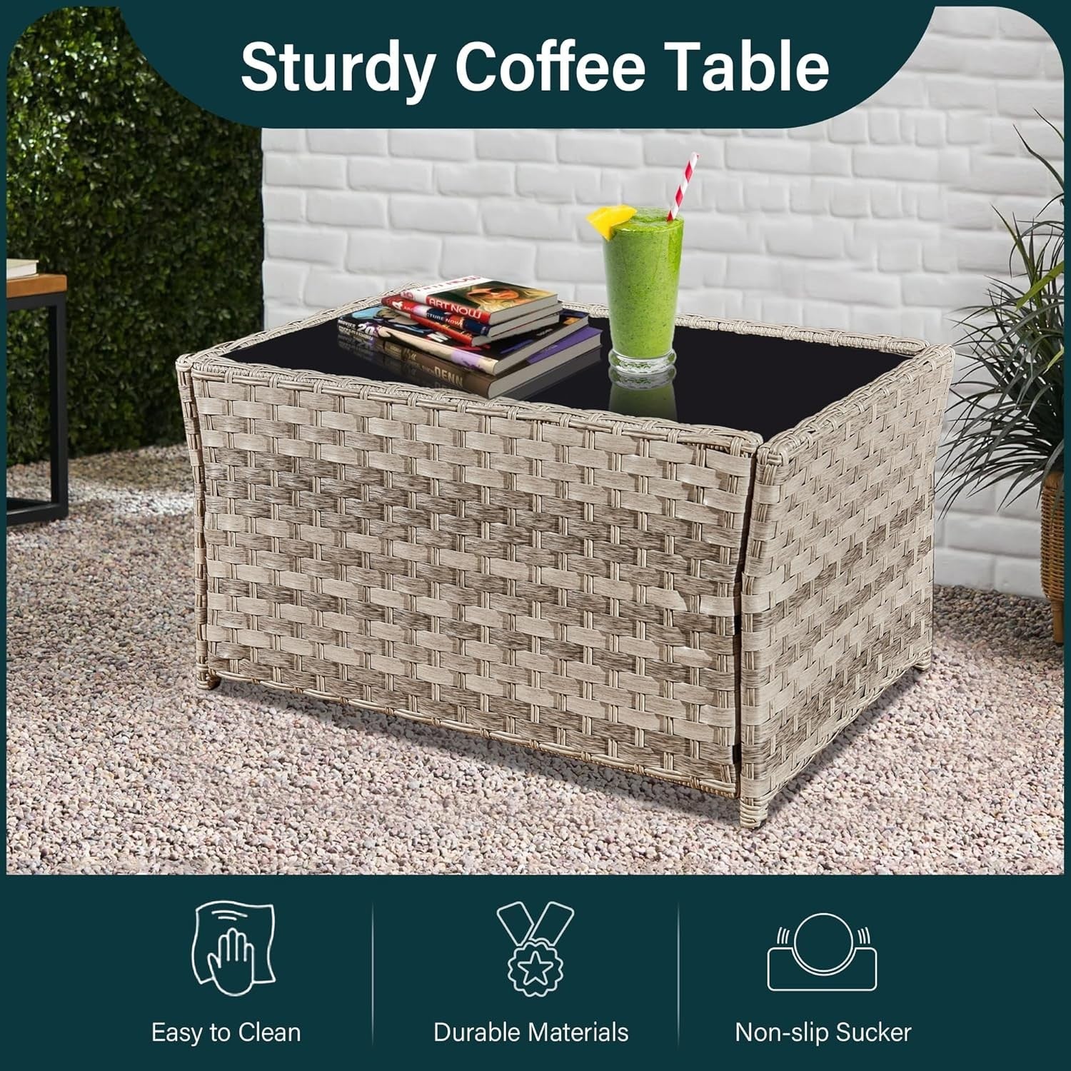 4pc Rattan Garden Furniture Set w/Cover Sofa Chairs Coffee Table Grey