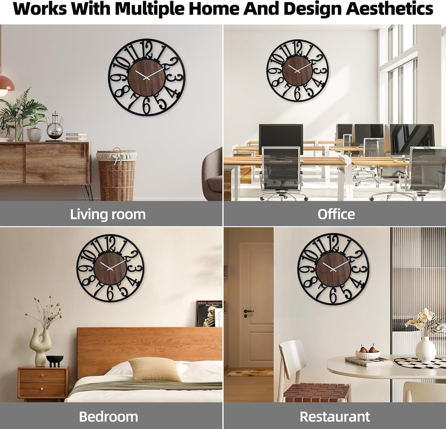80cm Silent Wall Clock LED Sensor Light Glow Dark Modern Decor