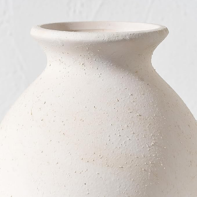 Rustic Farmhouse Ceramic Vase 9.2in Whitewashed Terracotta Home Decor