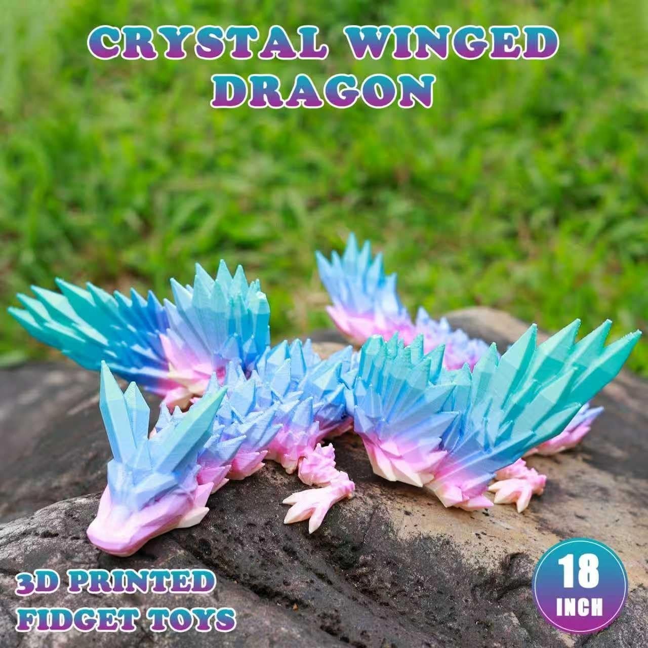 Large 3D Printed Crystal Winged Dragon Articulated Fidget Desk Decor