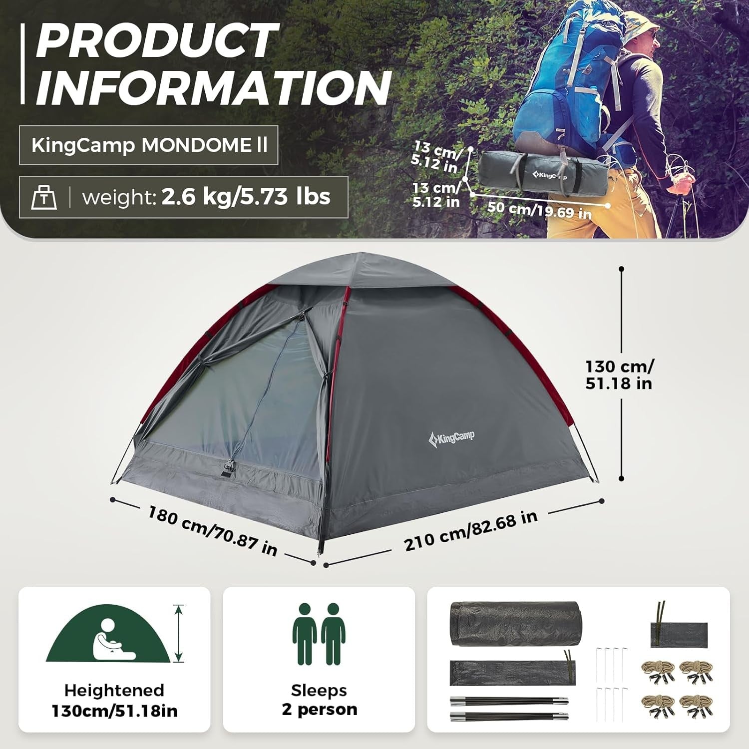 KingCamp MONDOME II 2-Person Waterproof Ultralight Dome Tent