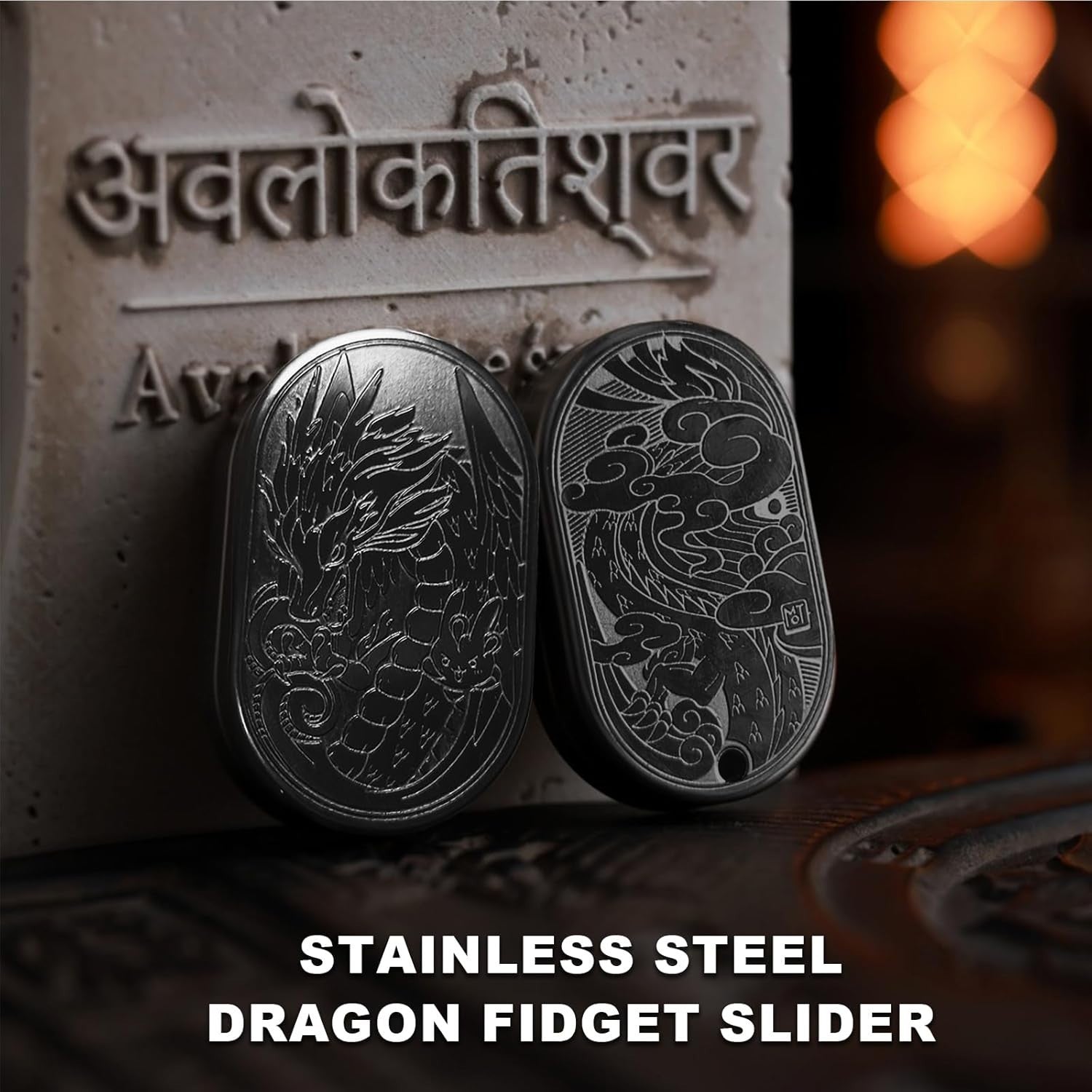 Black Steel Dragon Fidget Slider Ratchet Clicker Stress EDC