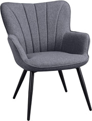 Grey Linen Tub Chair Modern High-Back Accent Armchair for Bedroom & Vanity