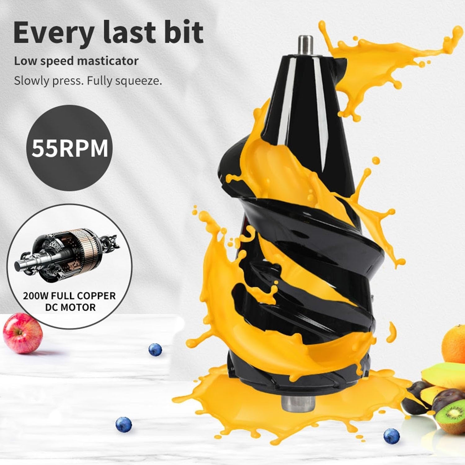 Cold Press Juicer Slow Masticating Quiet Motor Reverse Easy Clean 200W