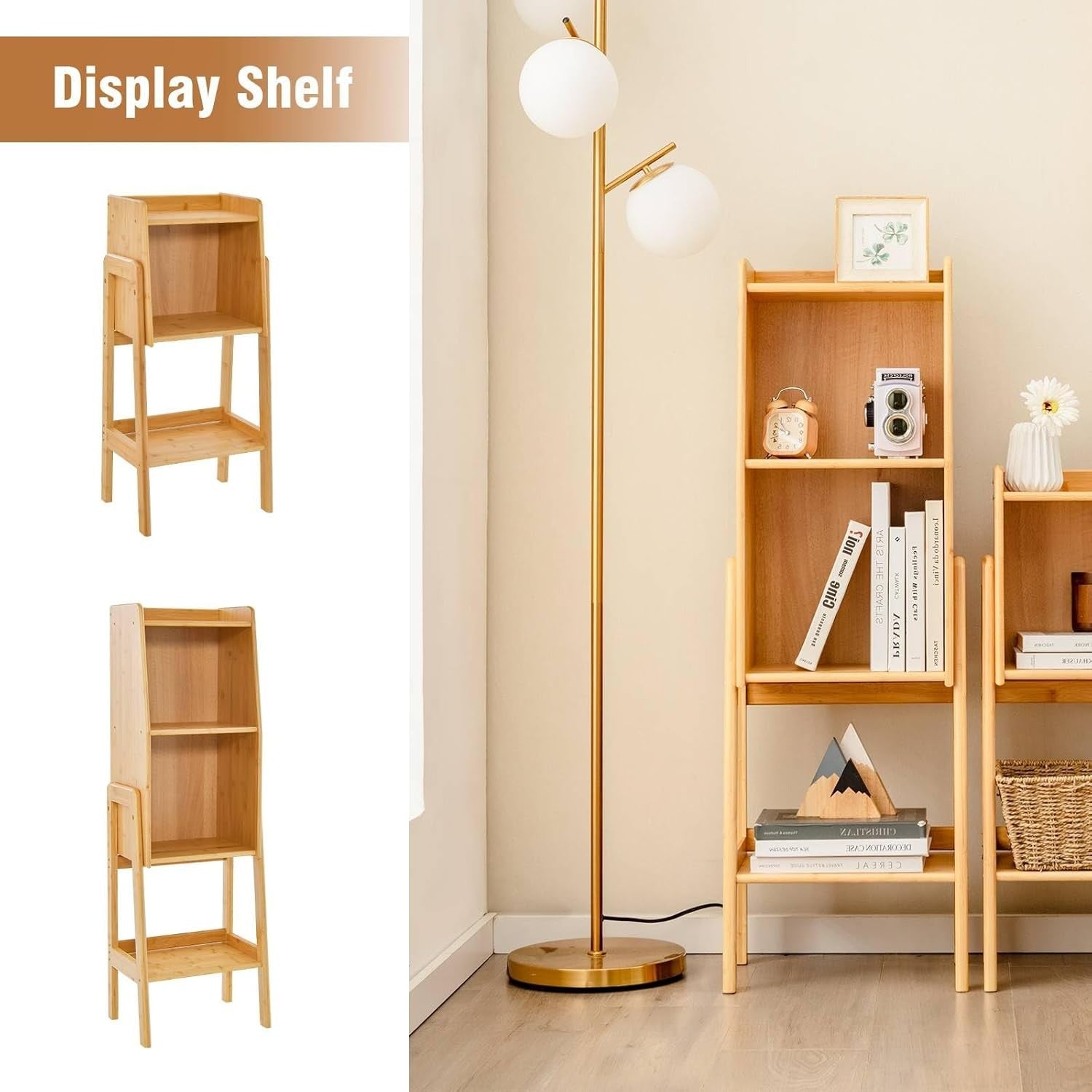 Tall Bamboo 4-Tier Bookcase Storage Shelf Unit Wooden Display Rack Home Office