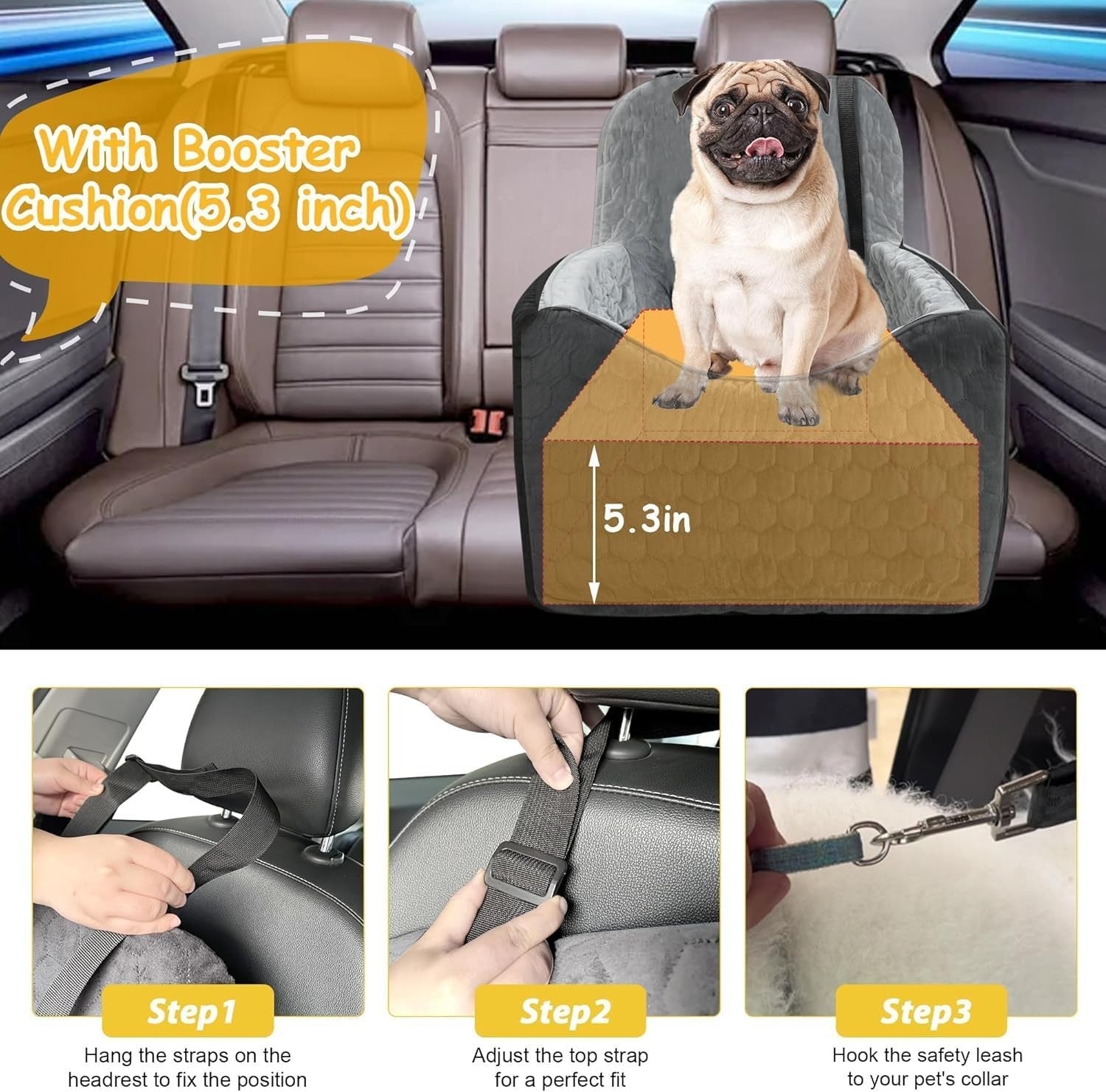 Memory Foam Dog Booster Seat Washable Pet Car Bed Travel Carrier