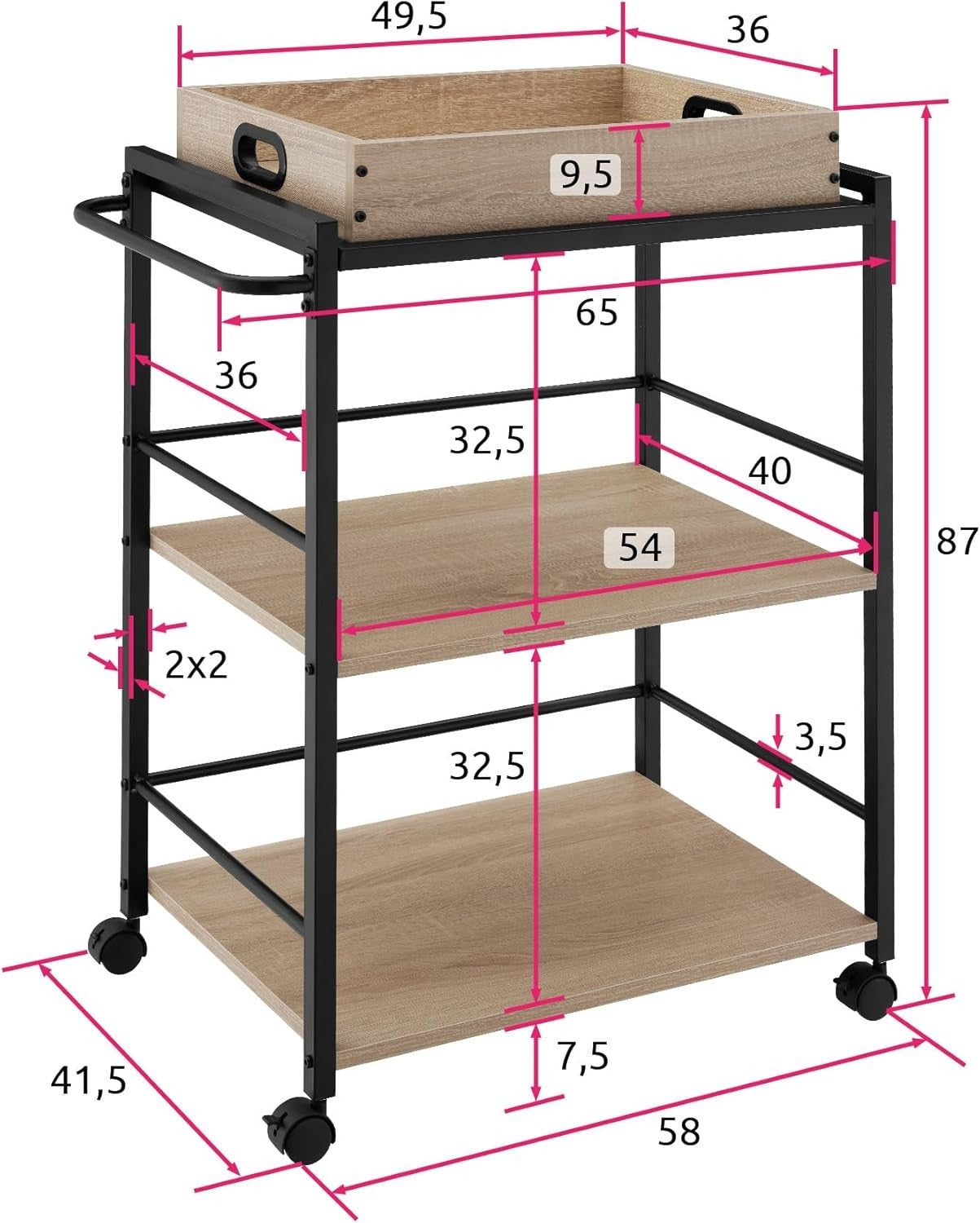 Industrial Drinks Trolley 3 Tier Bar Cart Tray