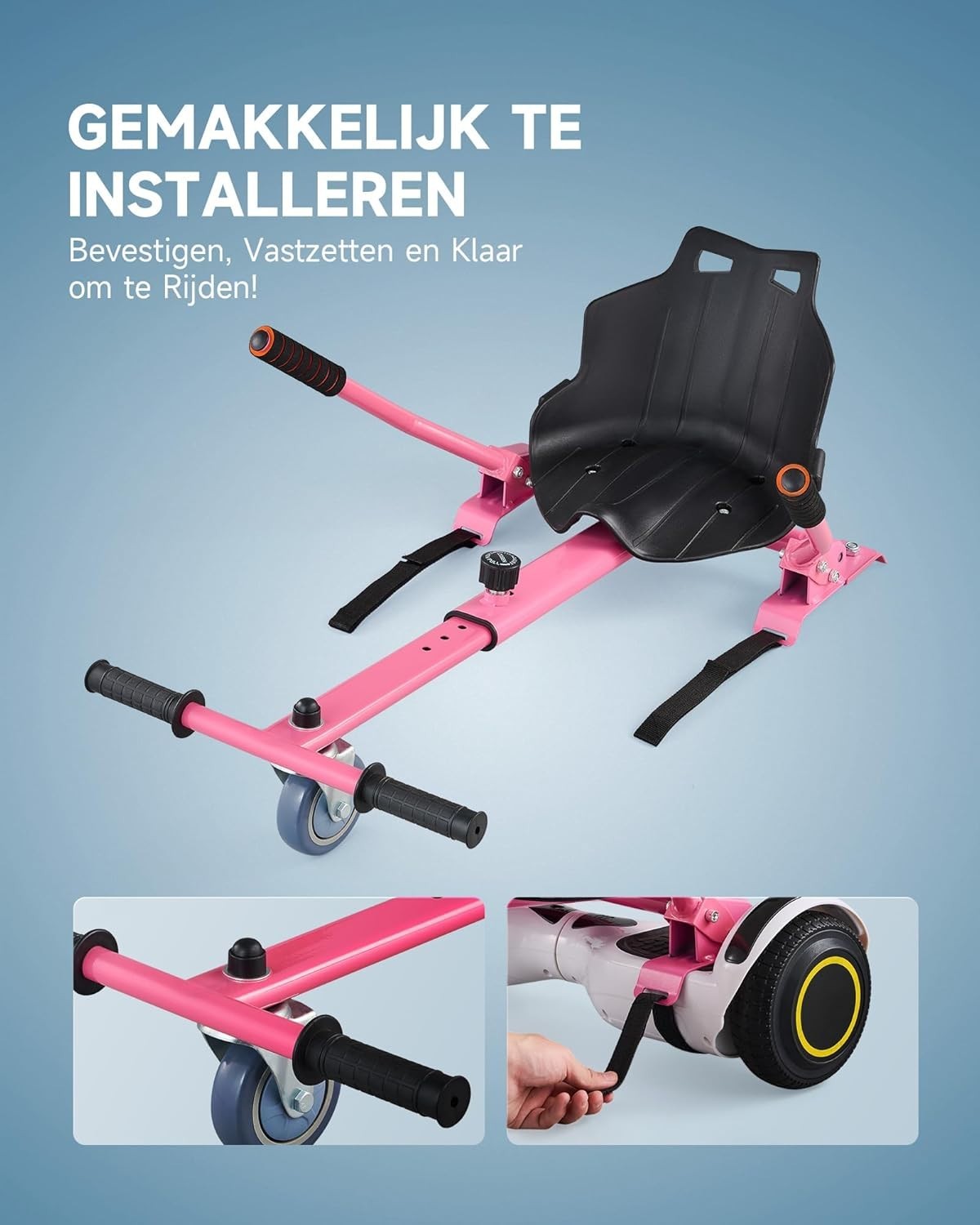 Hoverkart Attachment Seat for 6.5 8 10 Inch Hoverboard Adjustable Pink