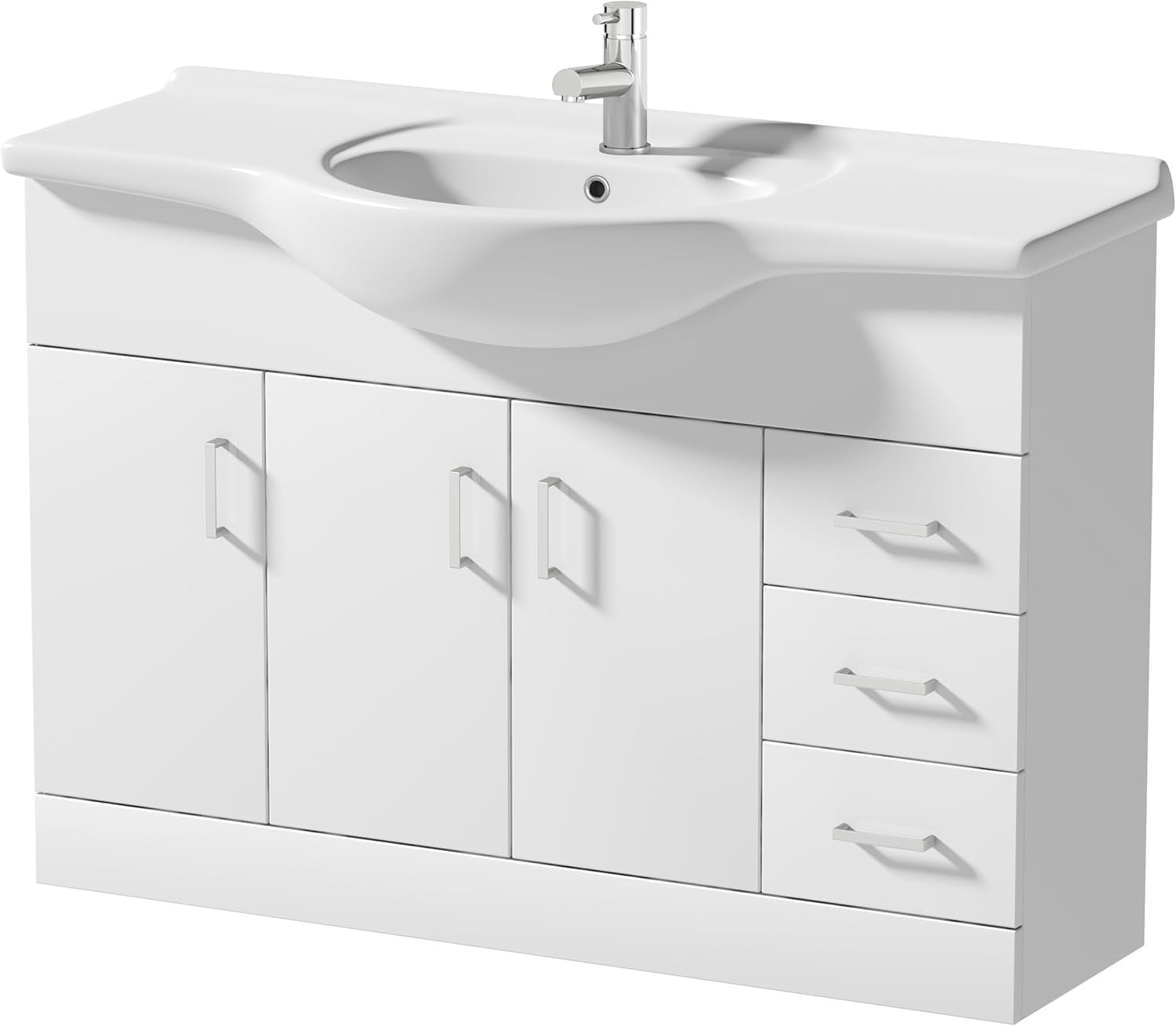 1200mm White Gloss Double Basin Vanity Unit – Bathroom Cabinet with Doors