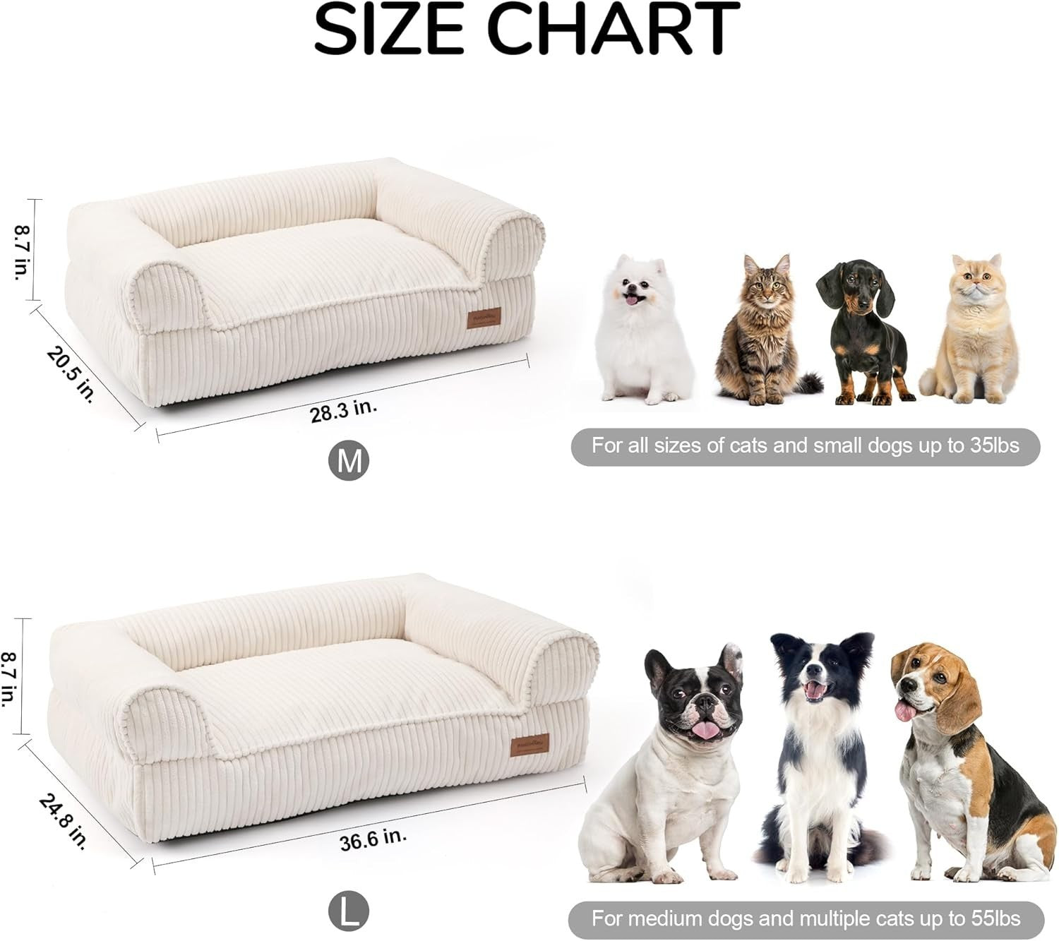 Corduroy Cat Couch Bed Washable Plush Pet Sofa Anti Slip Medium