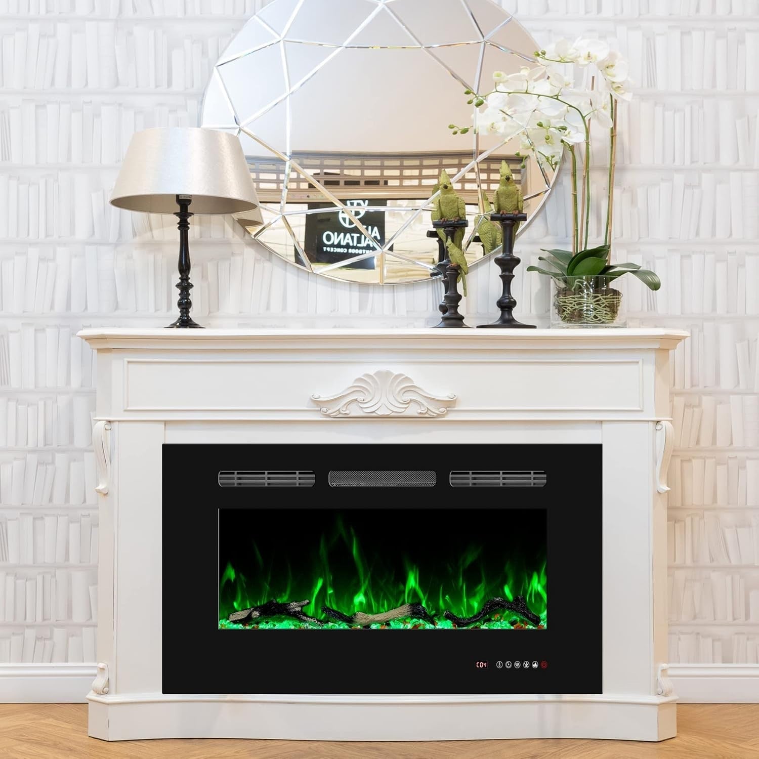 Electric Wall Fireplace 36" Heater LED Flames Remote 1500W Timer Black