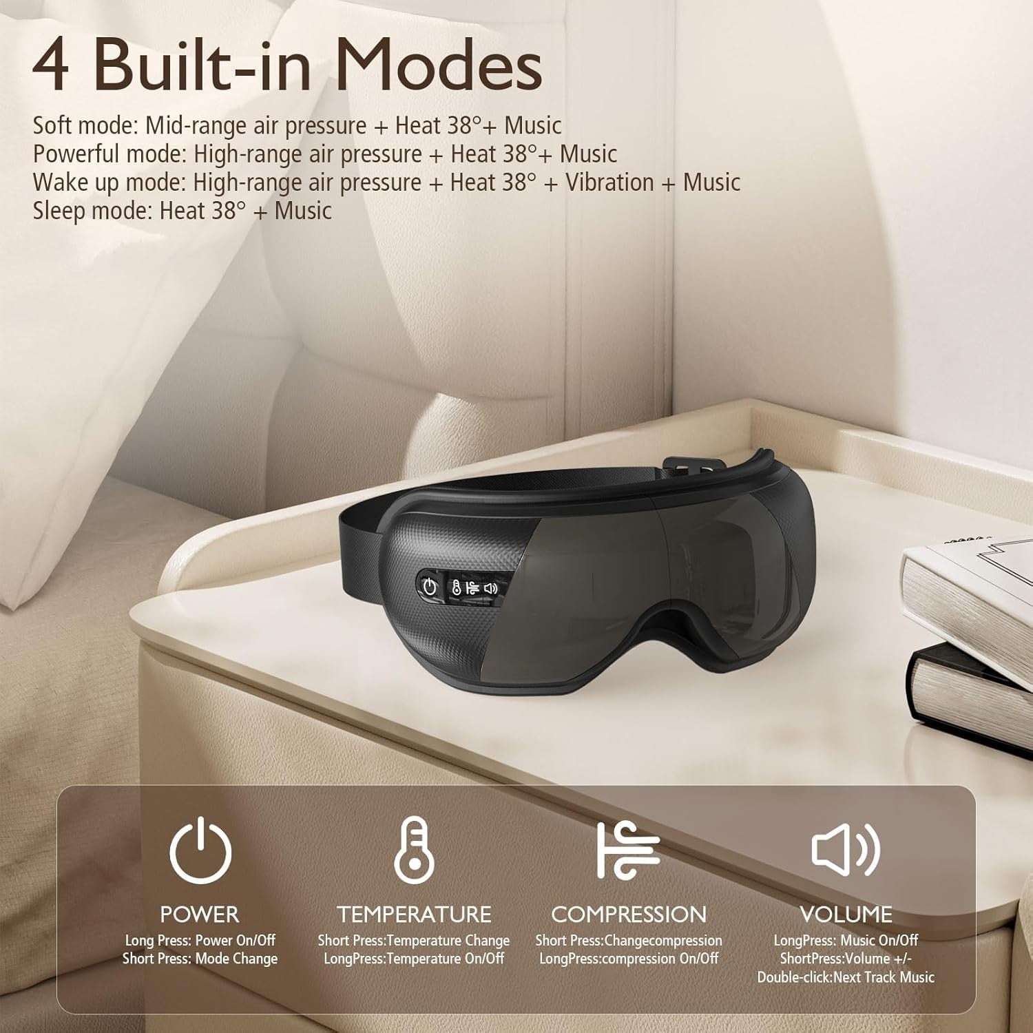 Heated Eye Massager Bluetooth Sleep Mask Dry Eyes Migraine Relief