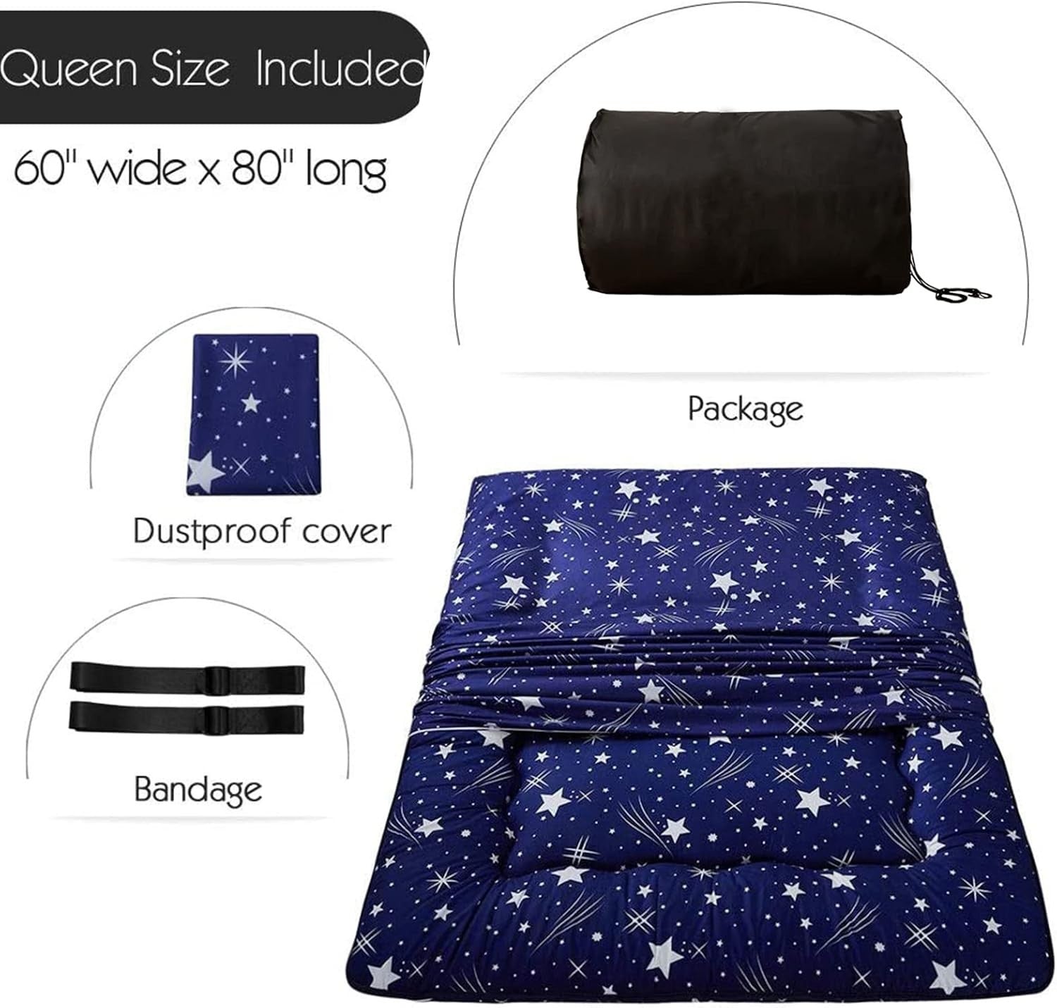 King Size Floor Futon Mattress Portable Camping Sleeping Pad with Pillow Top