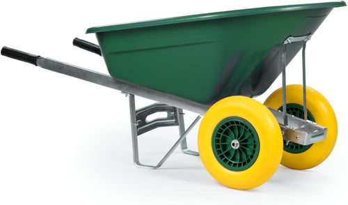 160L 2-Wheel Garden Wheelbarrow – Green – Flat-Free Tyres Heavy Duty 130kg