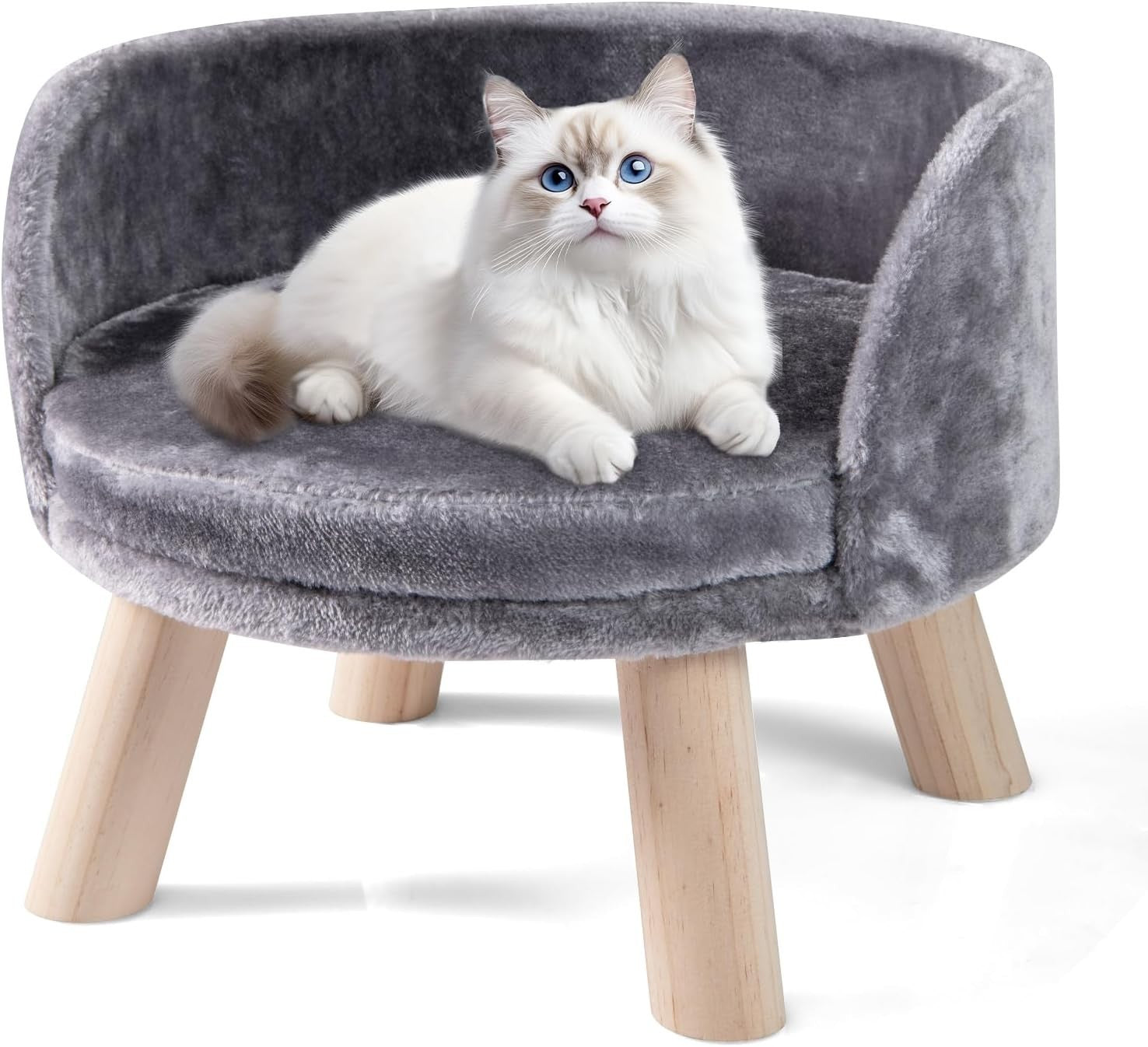 Elevated Pet Sofa Bed Dog Cat Couch w Removable Cushion Wood Legs