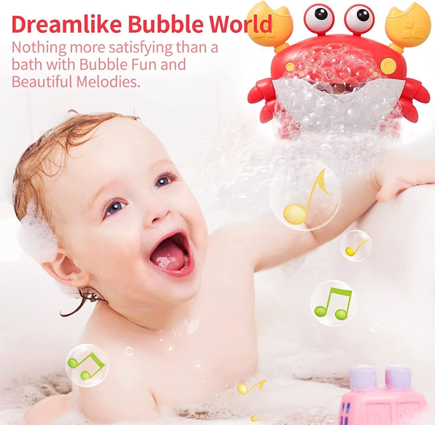 Baby Bath Toys Bubble Maker Crab Music Bubble Machine for Toddlers Red
