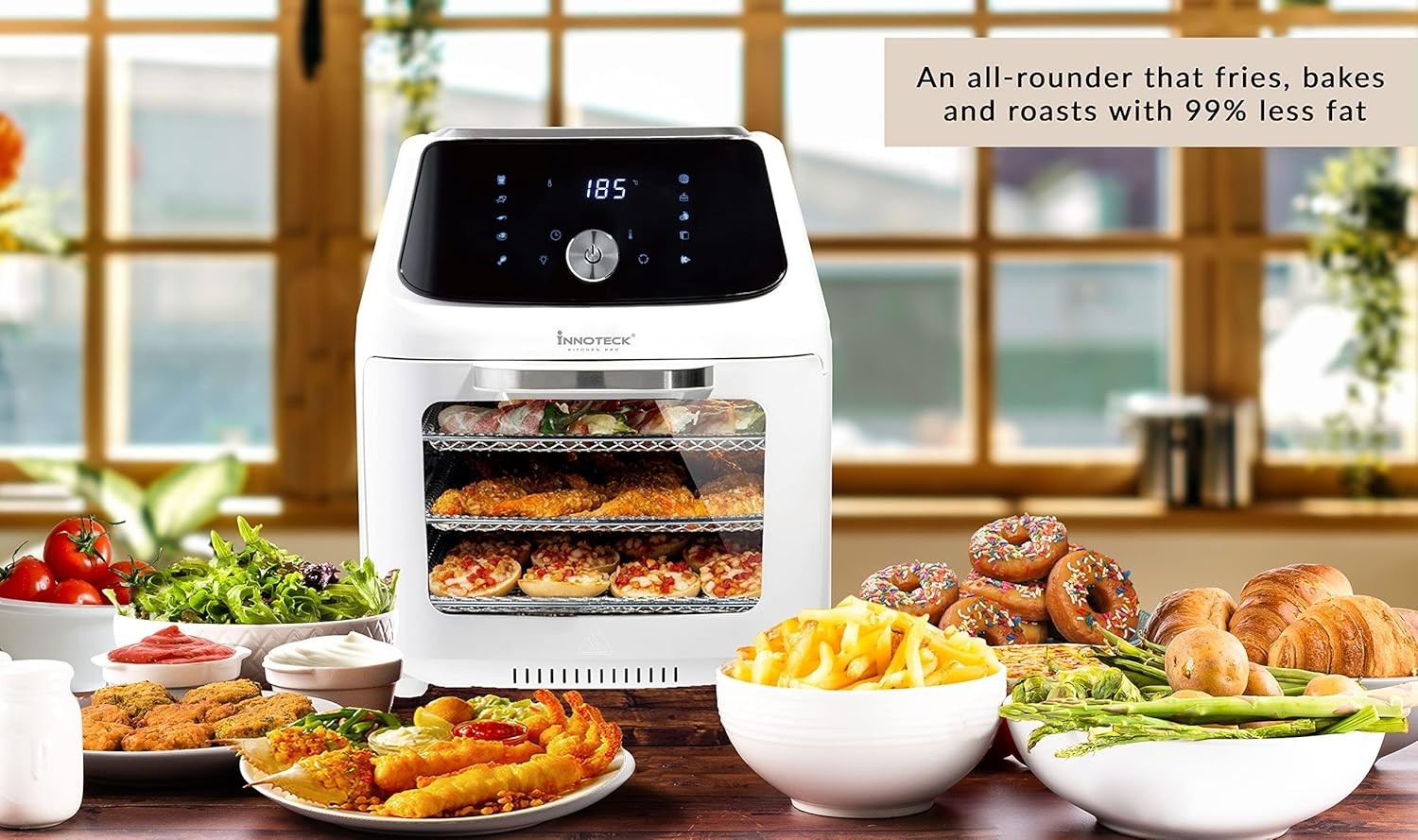 16L Air Fryer Oven Rotisserie 1800W 10 Presets Touchscreen Window white