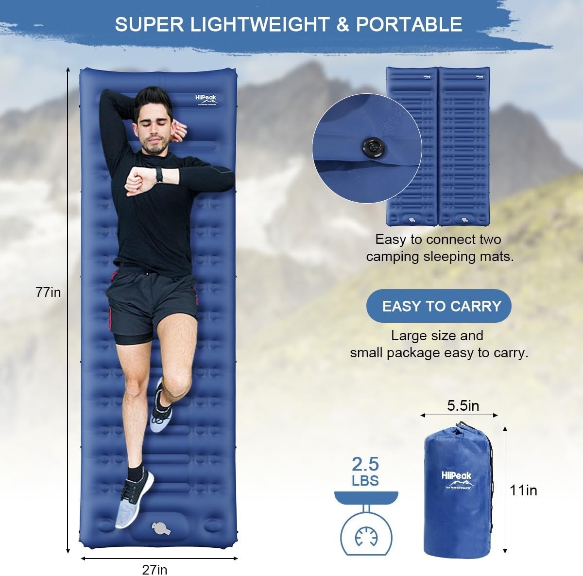 Ultralight Inflatable Camping Sleeping Pad with Built-In Foot Pump – Waterproof