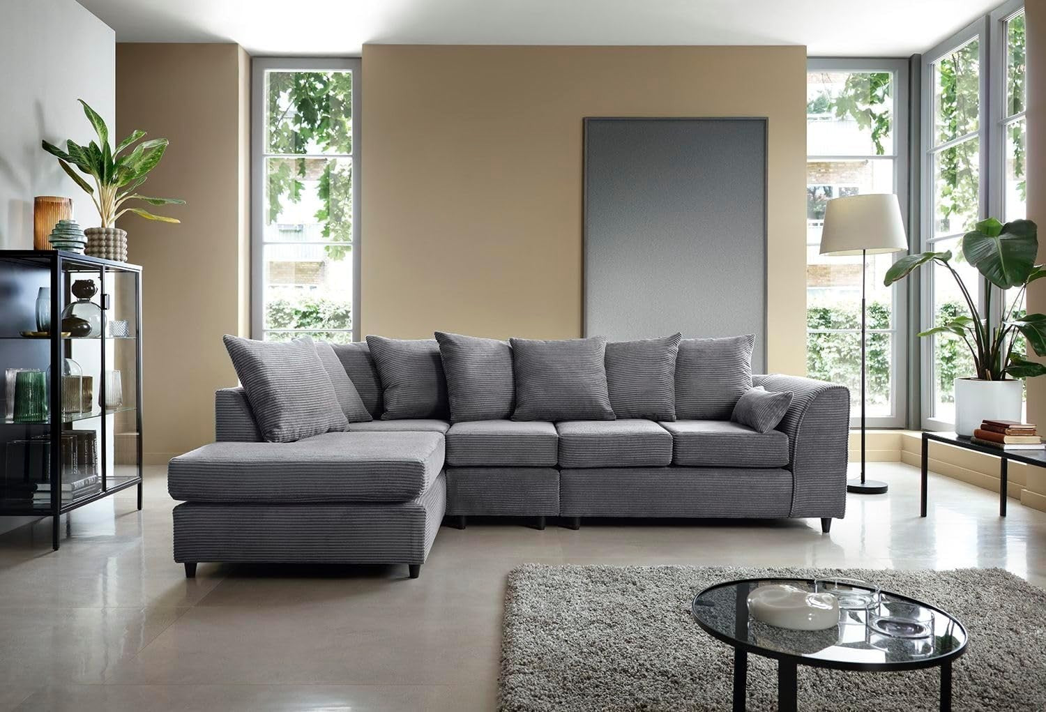 Luxury Jumbo 5-Seater L-Shape Sofa Grey Scatter Back Cushions Armrest