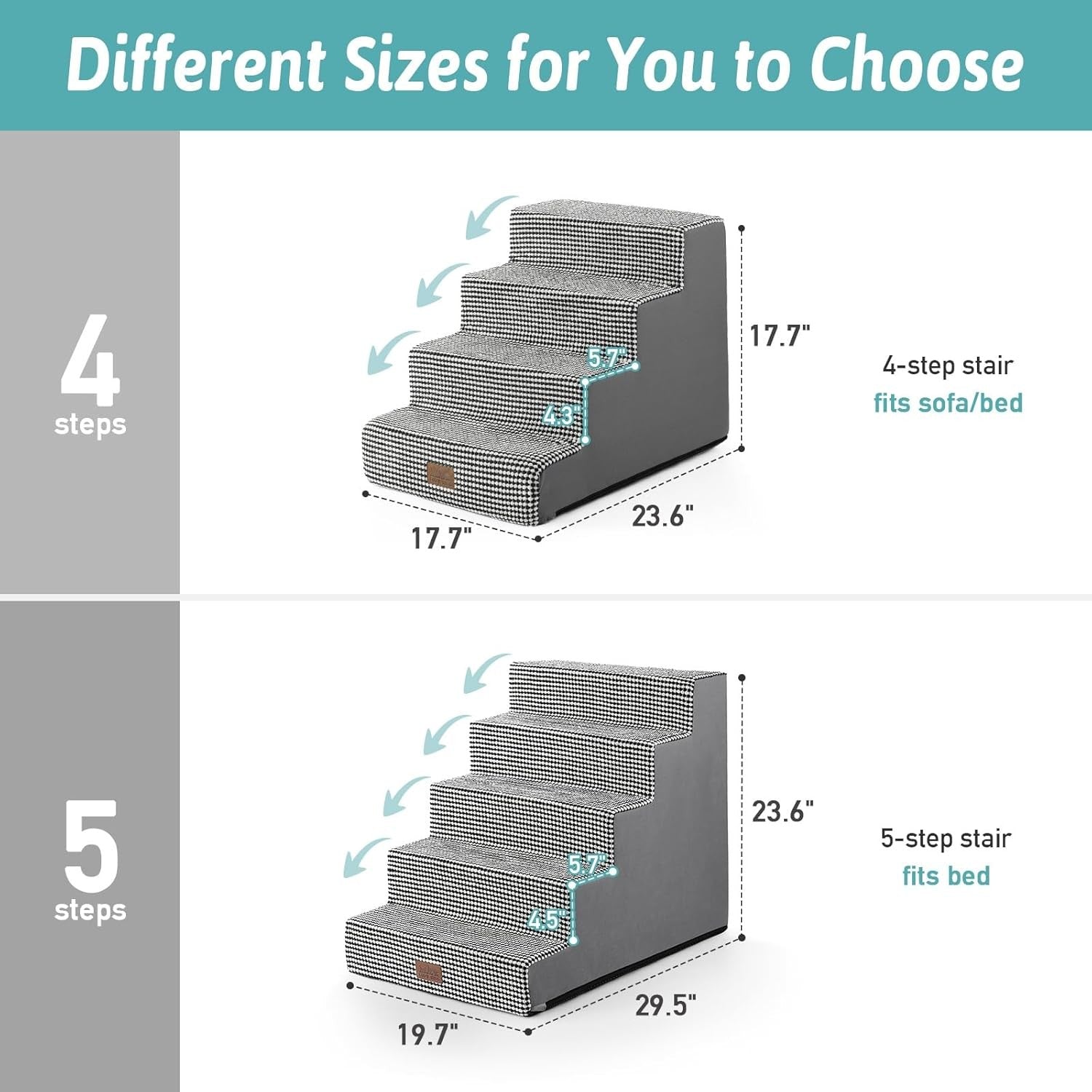Dog Stairs Non-Slip Pet Steps for Small Dogs Cats Puppy 75x50x60cm White & Black