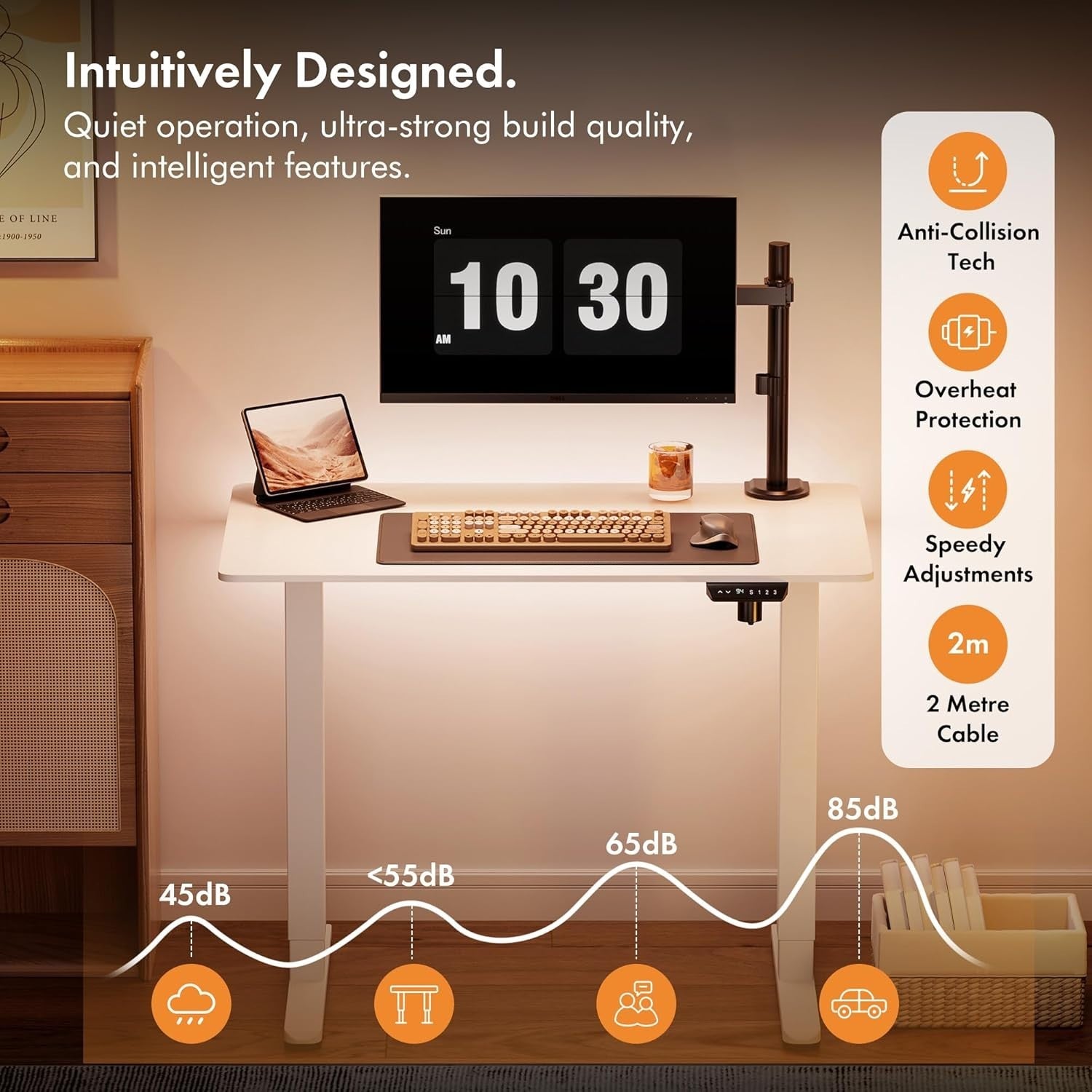 White 100x60cm Electric Standing Desk w/USB-C & Height Memory Control