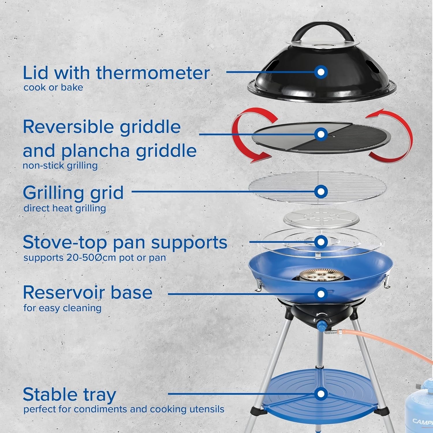 Portable Gas Party Grill 600 Outdoor Camping BBQ Stove Cooker Multi-Use Blue