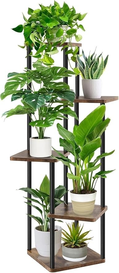 5-Tier Indoor Plant Stand, Metal Wood Display Rack for Home & Balcony