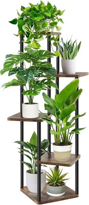 5-Tier Indoor Plant Stand, Metal Wood Display Rack for Home & Balcony