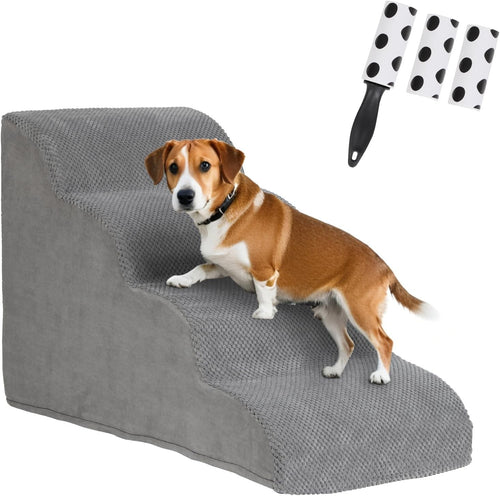 4 Step Dog Stairs Extra Tall Foam Pet Ramp Non Slip Grey