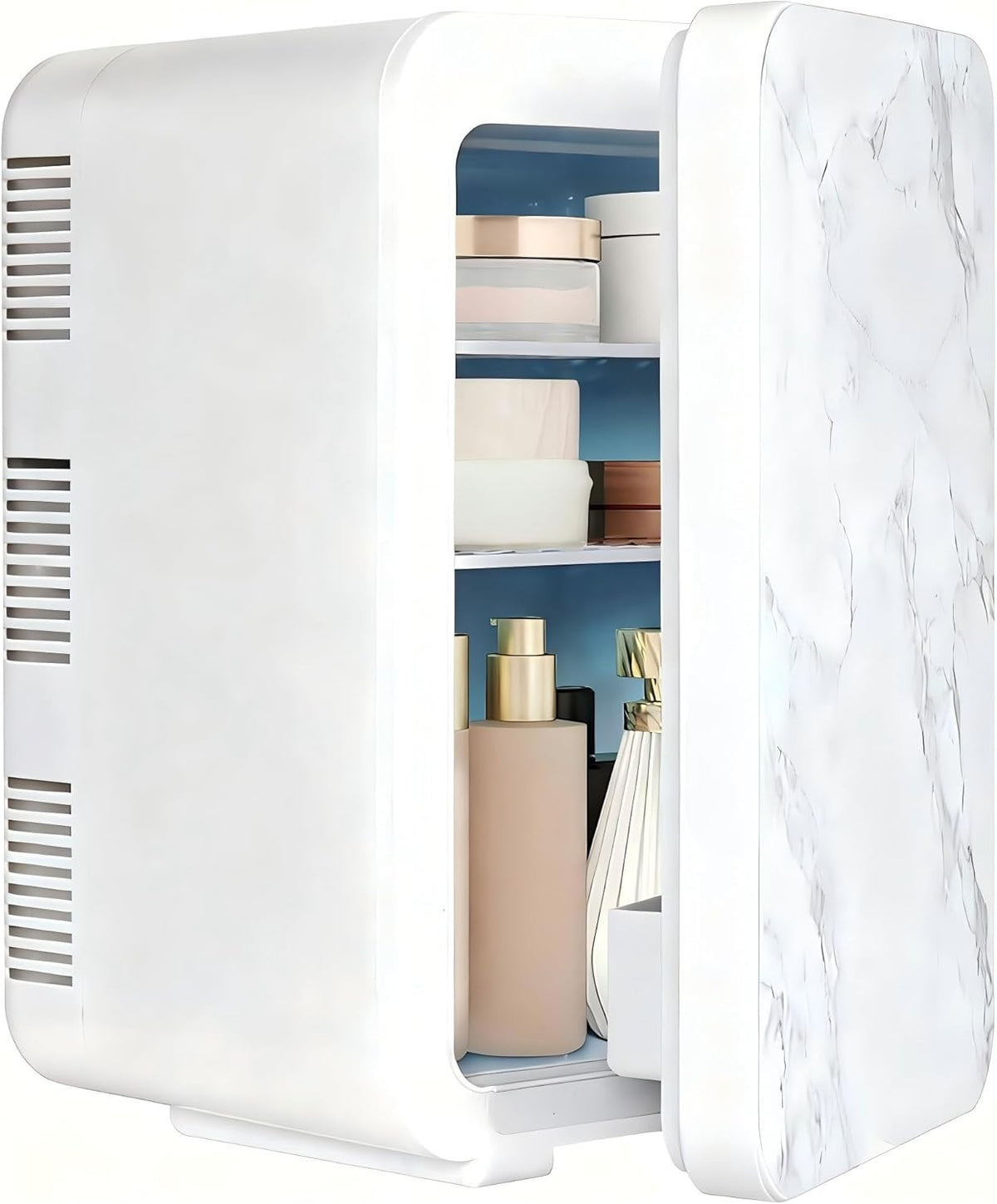 Portable Mini Fridge Cooler Warmer 10L Compact White Marble AC/DC Use