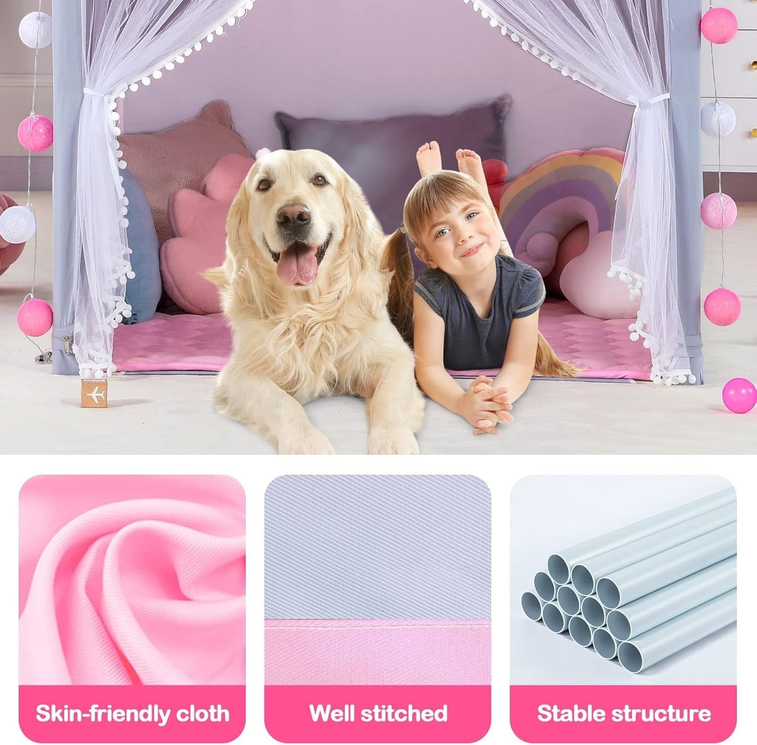 Large Pink Princess Kids Play Tent Indoor Outdoor Castle Playhouse