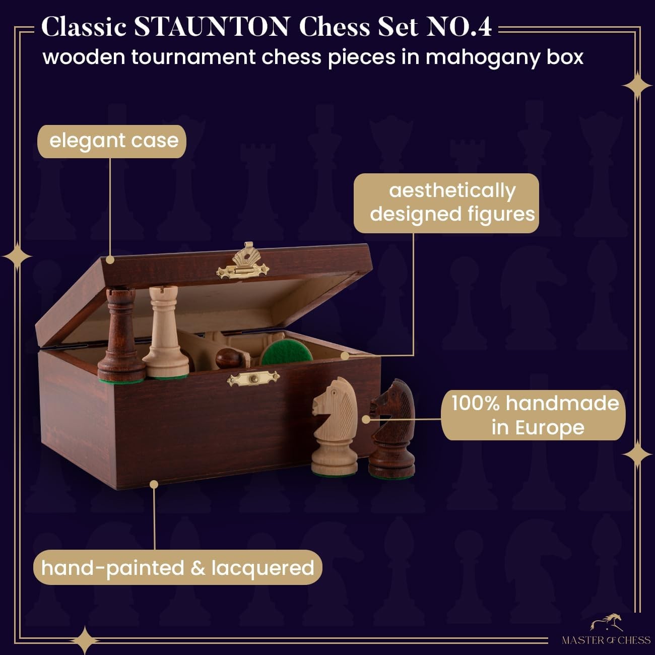 Staunton No.4 Weighted Chess Pieces Set | Luxury Wood Pieces + Mahogany Box