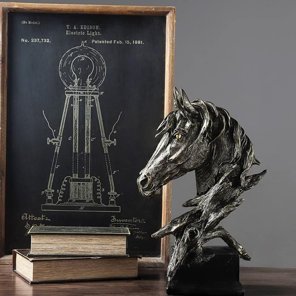 Black Horse Head Sculpture • 13cm Resin Ornament • Modern Abstract Black Decor