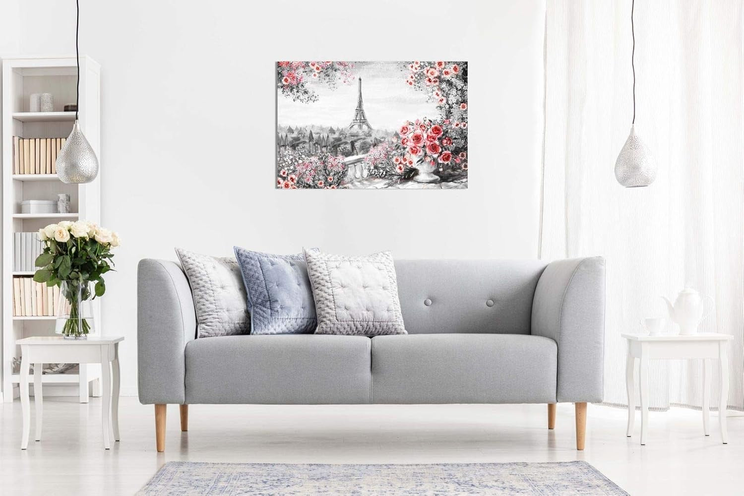 Large Paris Eiffel Tower Canvas Wall Art 30x20 Black White Red Roses