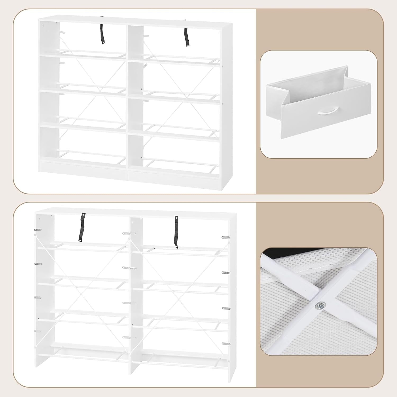 8 Drawer White Storage Chest Fabric Drawers Bedroom Hallway Cabinet 108cm