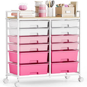 12 Drawer Rolling Storage Cart Makeup Craft Organizer Trolley Pink