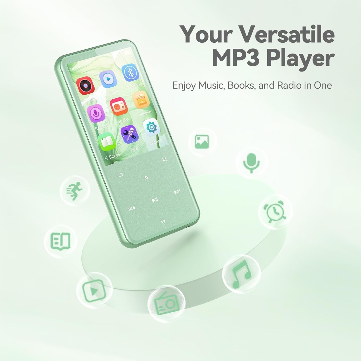 64GB Bluetooth 5.3 MP3 Player 2.4" Screen FM Radio Speaker Green